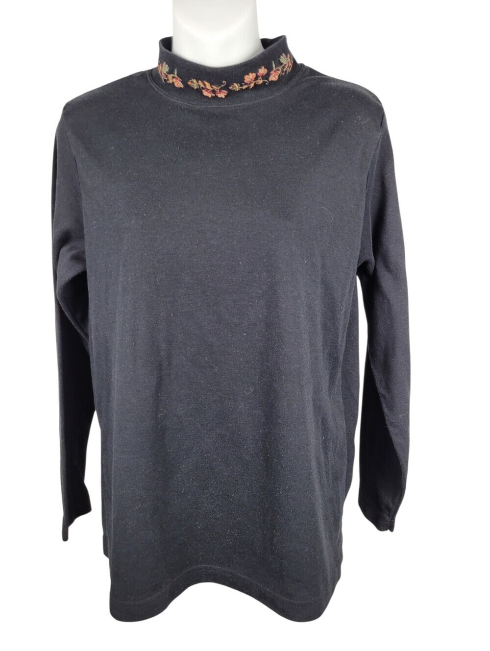 2/$20 Tabi Black Embroidery Pattern Turtleneck Top Blouse Size: Large